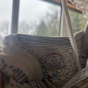 Armani Jeans Cream and Navy Printed Tote with Logo Patch